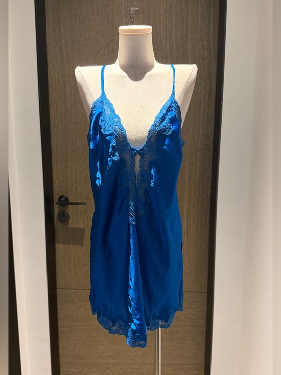 Bras N Things Other - Bras N Things Royal Blue Lace Trim Satin Chemise